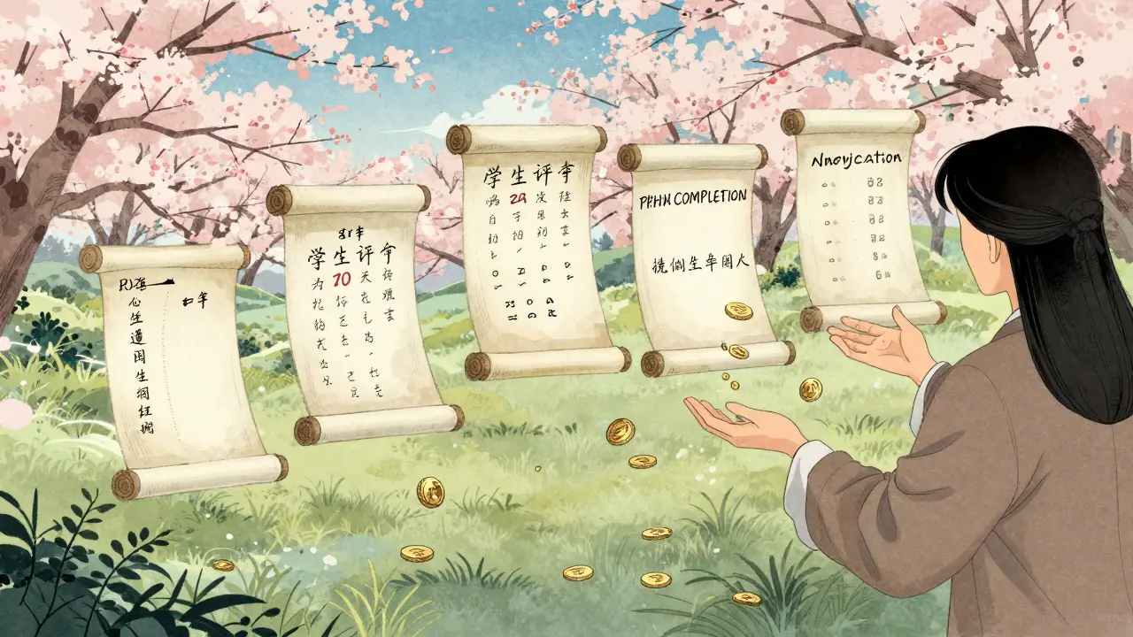 Пять свитков с ключевыми метриками мотивации учителей.