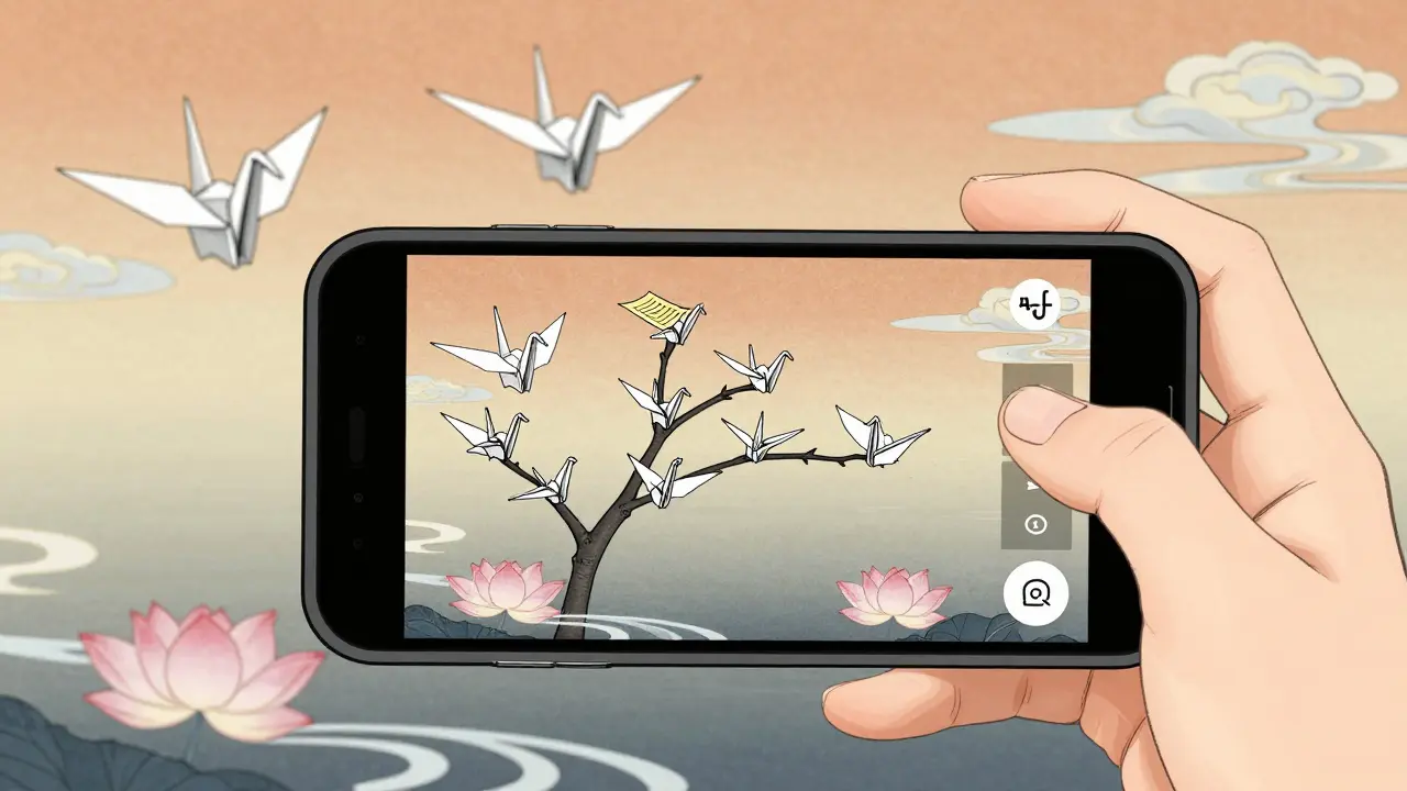 Одно видео превращается в несколько форматов контента, как бумажные журавли, в стиле укиё-э.