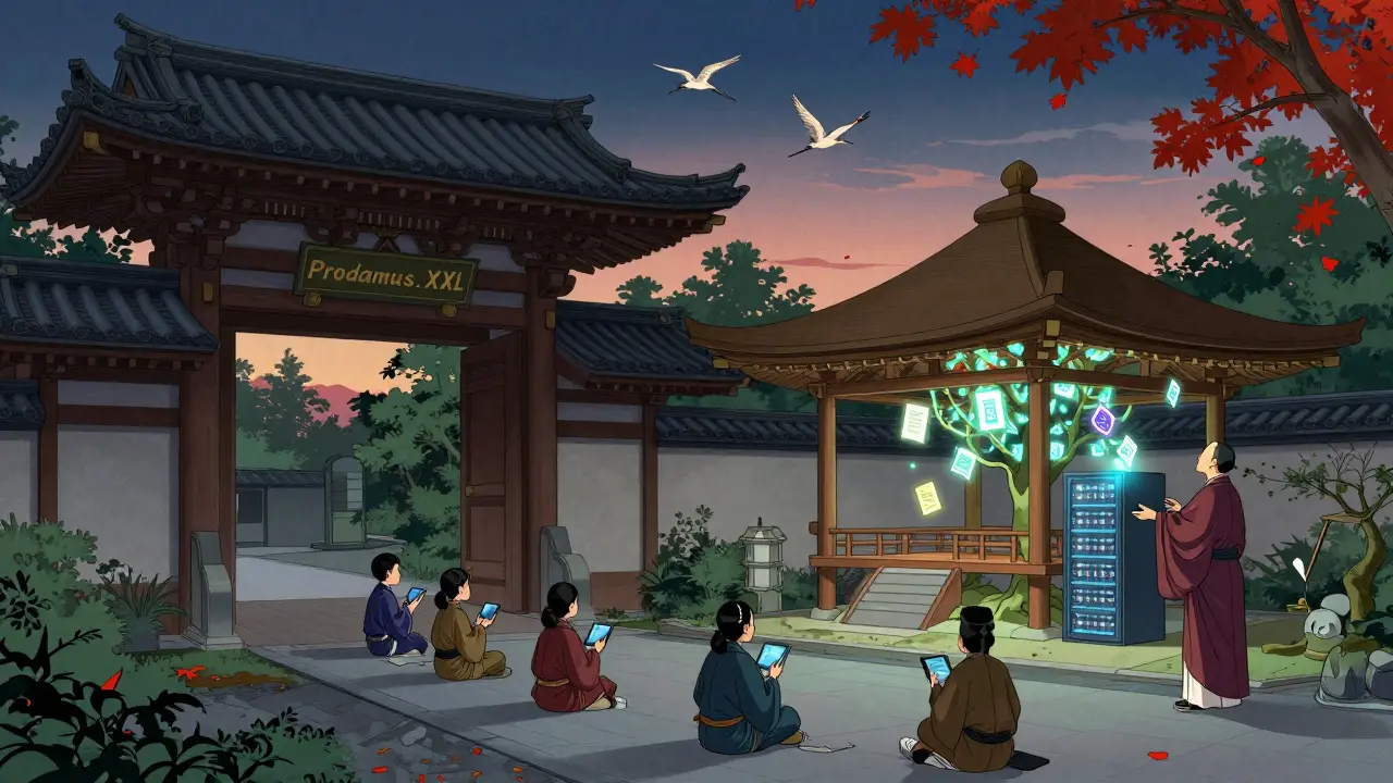 Гибридная школа: ворота Prodamus.XL ведут к кастомному LMS, студенты учатся, а DevOps ухаживает за серверным деревом.