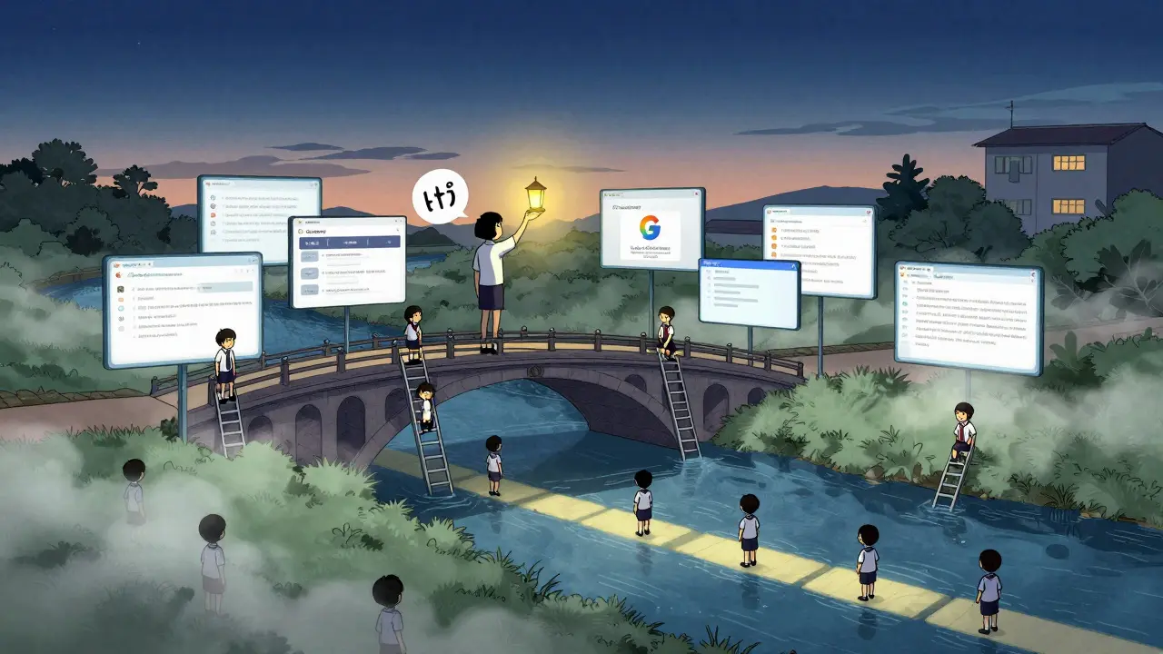 Куратор на мосту из интерфейсов курсов наблюдает за студентами, плывущими по реке заданий.