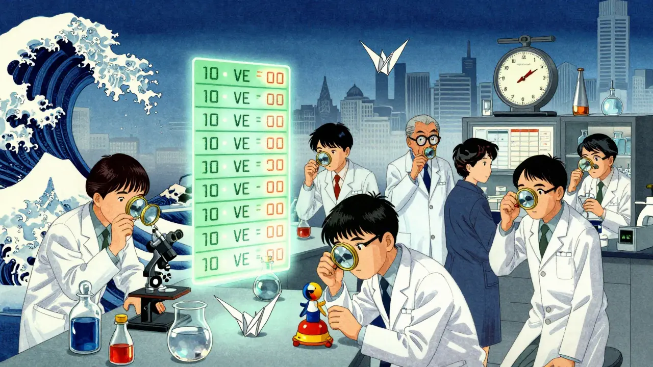 Лаборатория проверяет игрушку, в воздухе — цифры ТН ВЭД и результаты испытаний в виде журавликов.