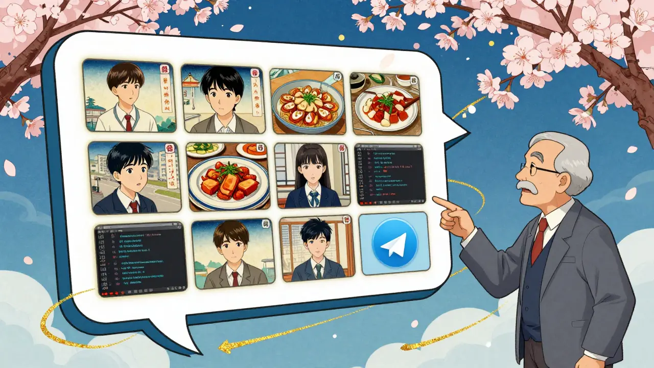 Анимированные видео-результаты учеников парят как древние свитки, с хештегами в виде кистевых мазков.