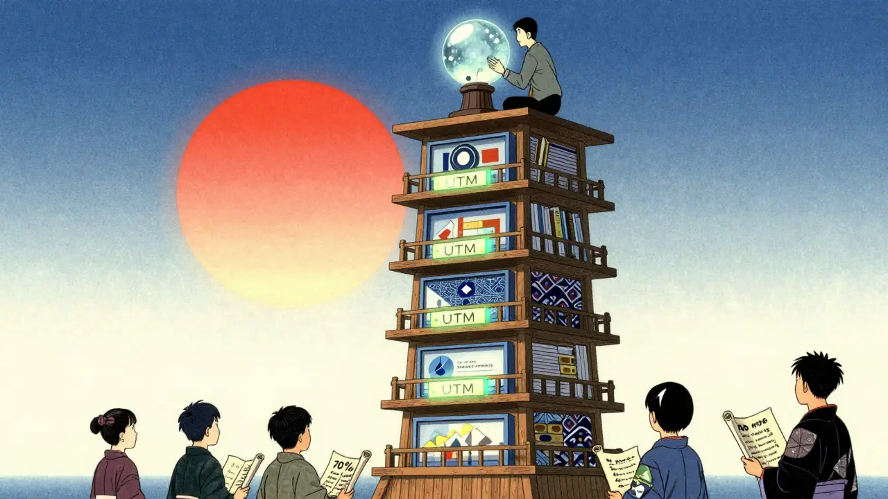 Деревянная башня данных с пятью уровнями, учёный смотрит в кристалл, студенты учатся на свитках с цифрами.