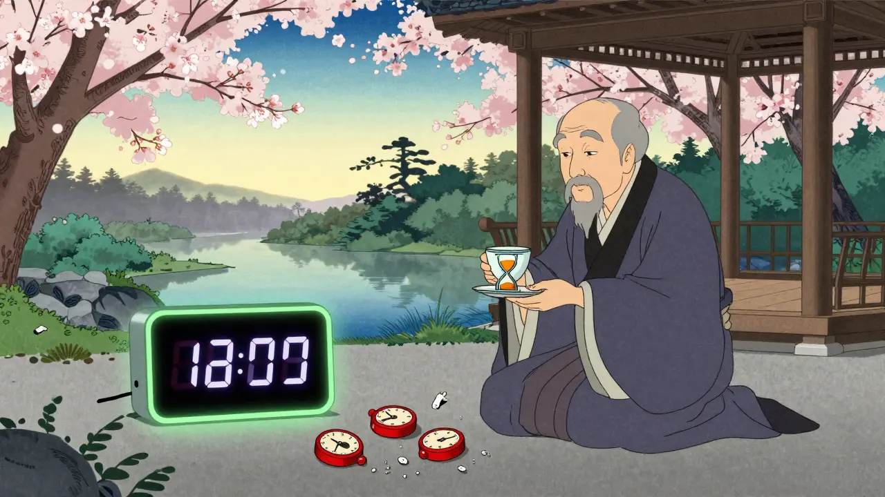 Мудрец предлагает чашку-песочные часы, старые таймеры разрушаются.