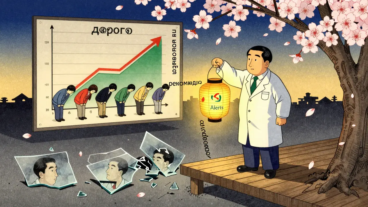 Эксперт держит фонарь, освещающий слова отзывов, за ним — растущий график доверия и падающие сакуры.