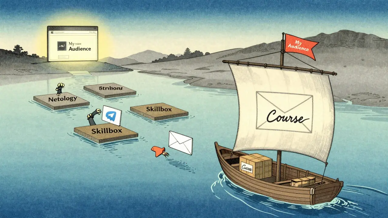 Лодка с курсом плывет по реке платформ, стремясь к личному сайту в стиле укиё-э.