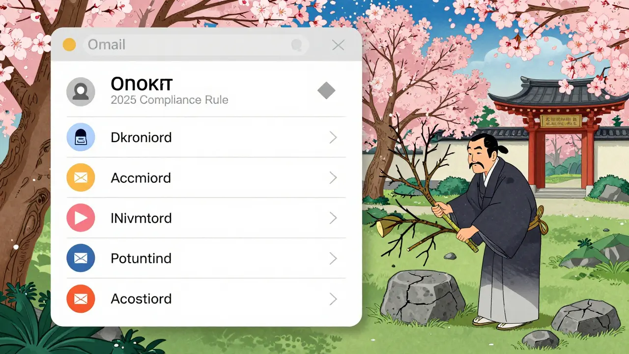 Сад почтового ящика: цветущие вишни — активные, увядшие деревья — мёртвые адреса, садовник чистит.