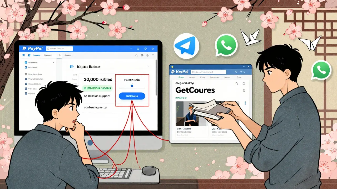 Сравнение сложной зарубежной платформы и простого интерфейса GetCourse в стиле укиё-э.