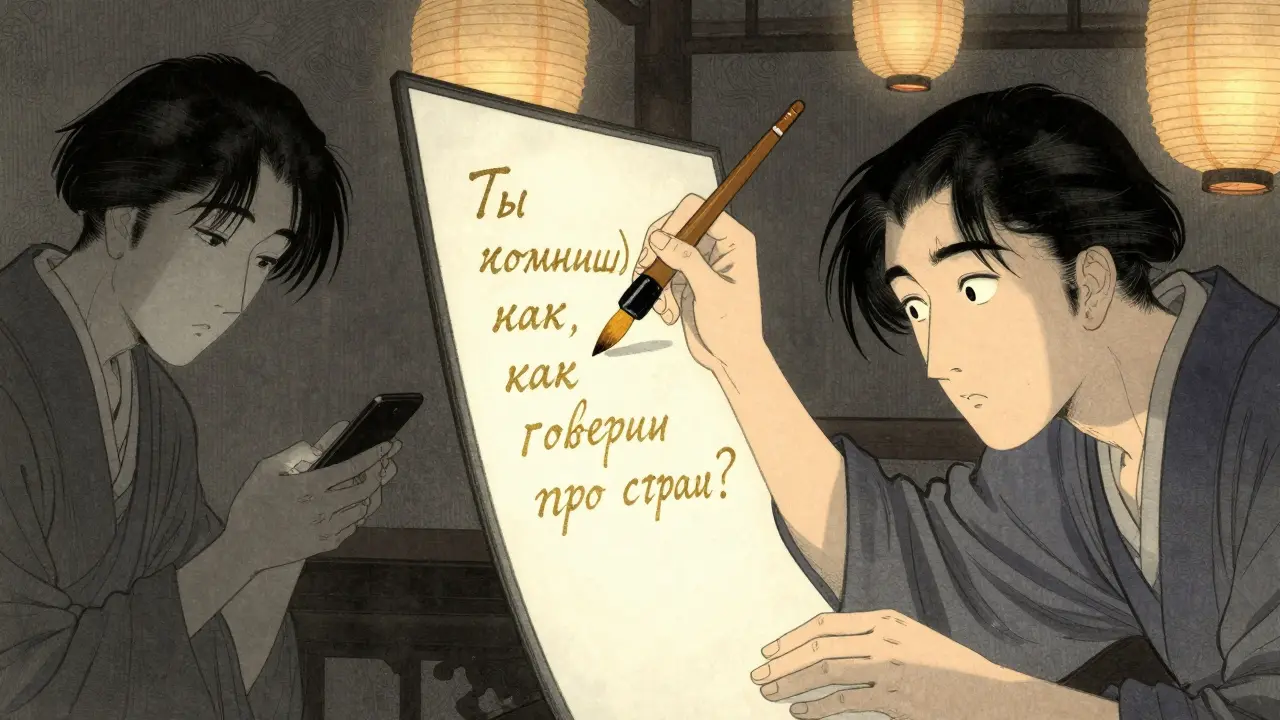 Человек переходит от безразличия к вовлечённости через слова, написанные золотыми чернилами.