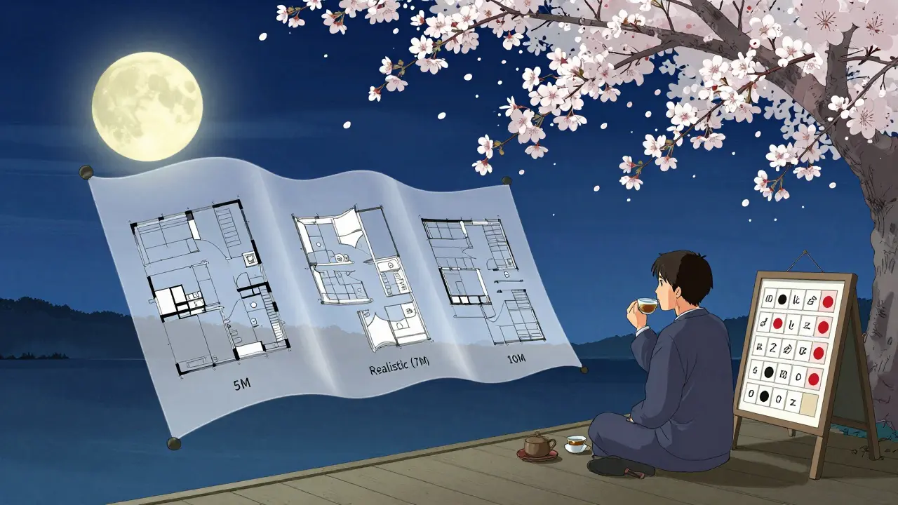 Преподаватель отдыхает на веранде под луной, над ним парят три плана роста, а доска Канбан показывает завершенные задачи.