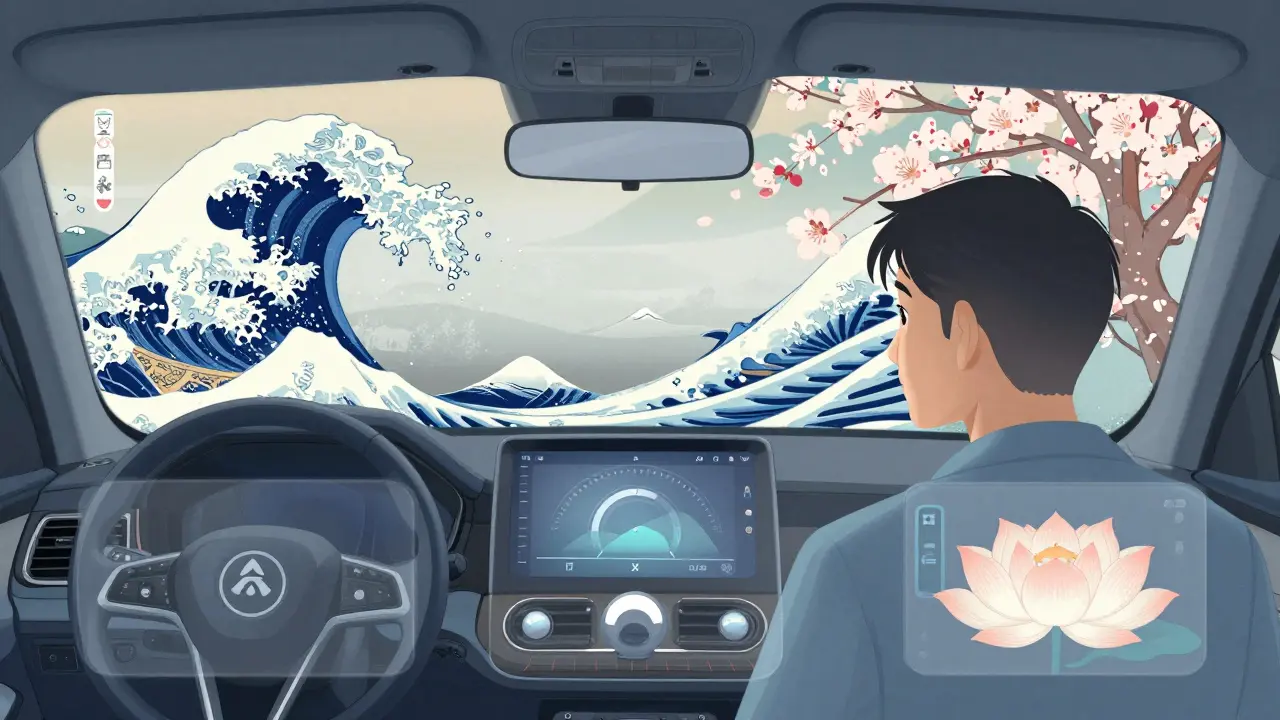 Водитель с данными вождения и ценовым символом в укиё-э стиле