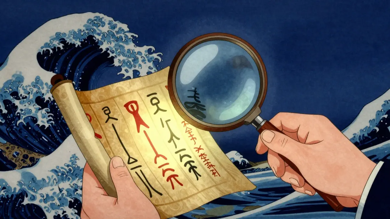 Фигура изучает свиток с навыками через увеличительное стекло.