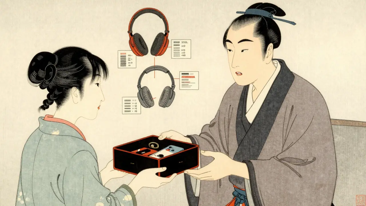 Клиент получает дополнительные аксессуары к покупке, изображённые в стиле укиё-э.