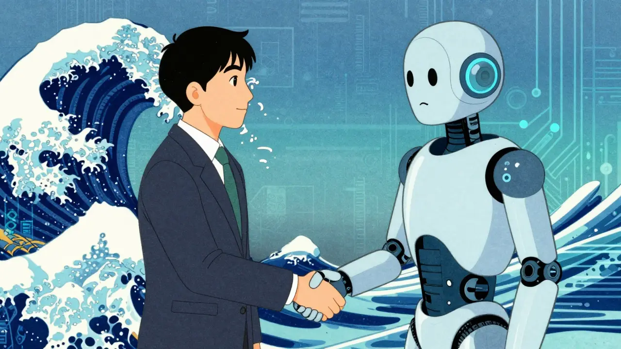 Рукопожатие человека и робота, символизирующее баланс технологий