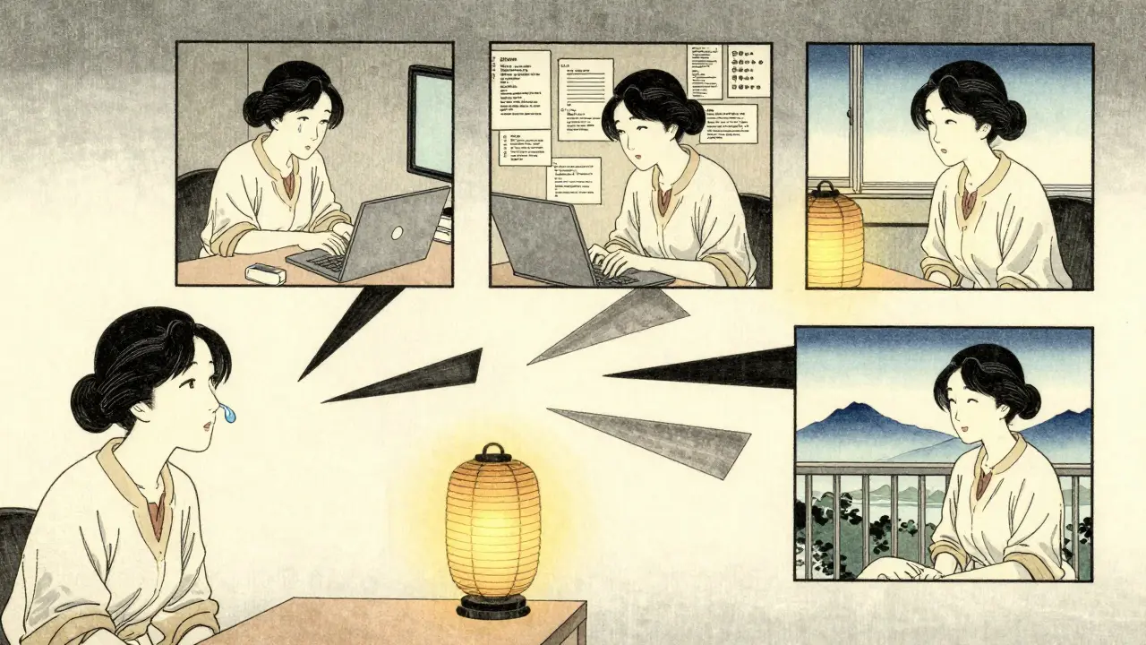 Слёза превращается в три панели: до, во время и после курса — тихая, но мощная история изменения.