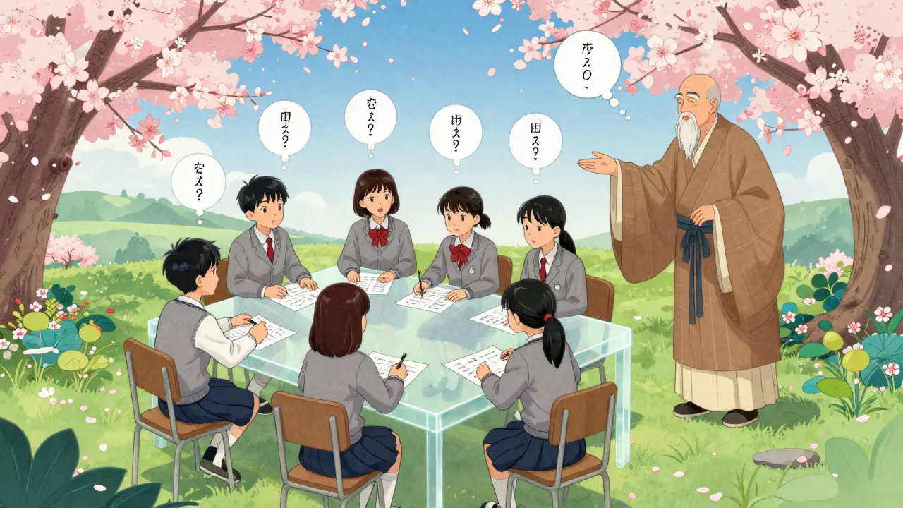 Ученики в онлайн-классе вместе решают задачи, учитель мягко помогает им.