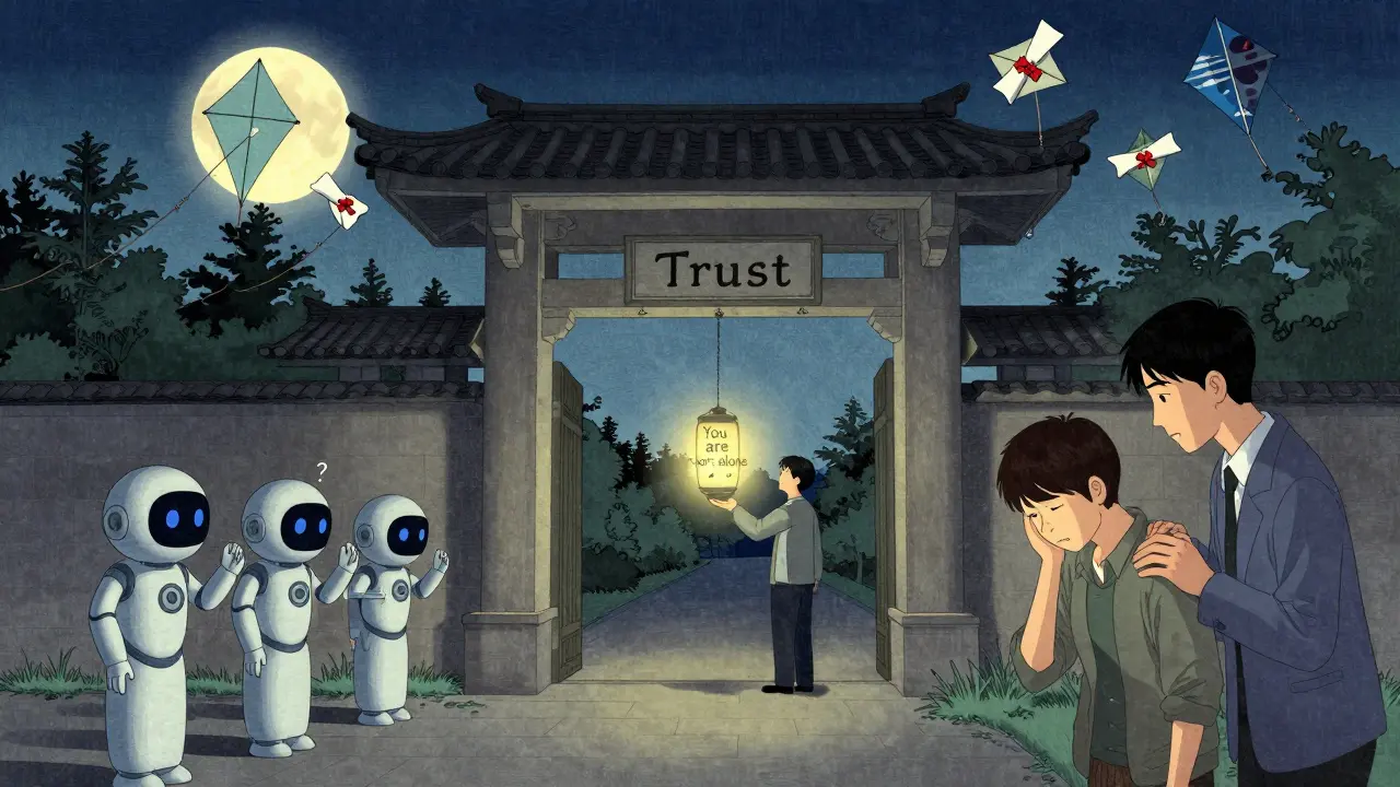 Врата Доверия охраняет оператор, который поддерживает взрослого ученика, символизируя трансформацию.