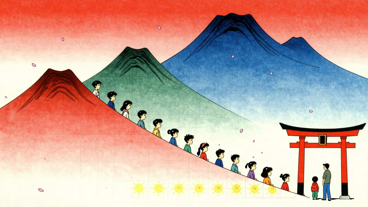 Временные блоки для групп по возрастам в виде гор