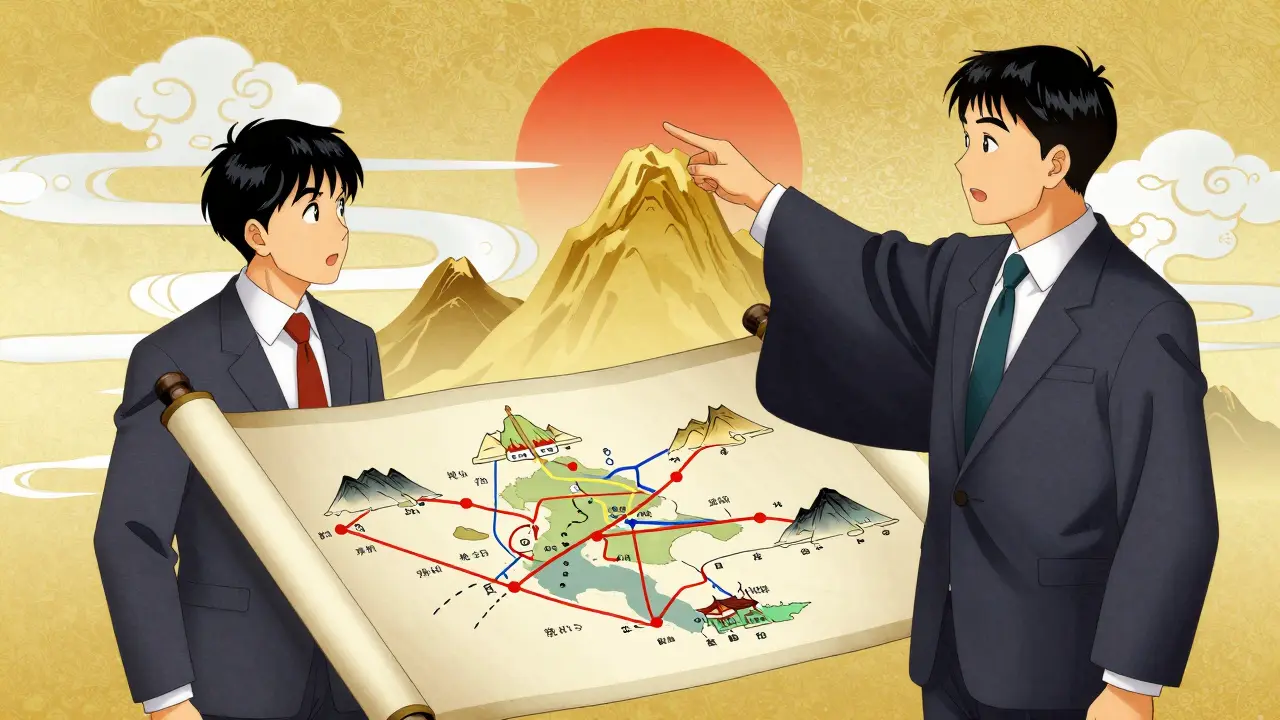 Эксперт и продюсер изучают карту стратегии роста на свитке